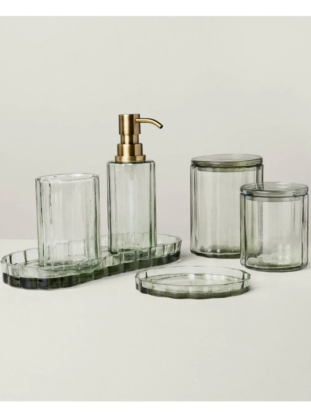 Large Fluted Glass Bathroom Canister-Light Green Hearth & Hand